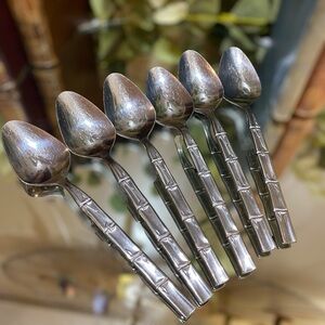 Vintage Bamboo Tiki Set 6 Teaspoons Lifetime Cutlery LC Stainless Flatware